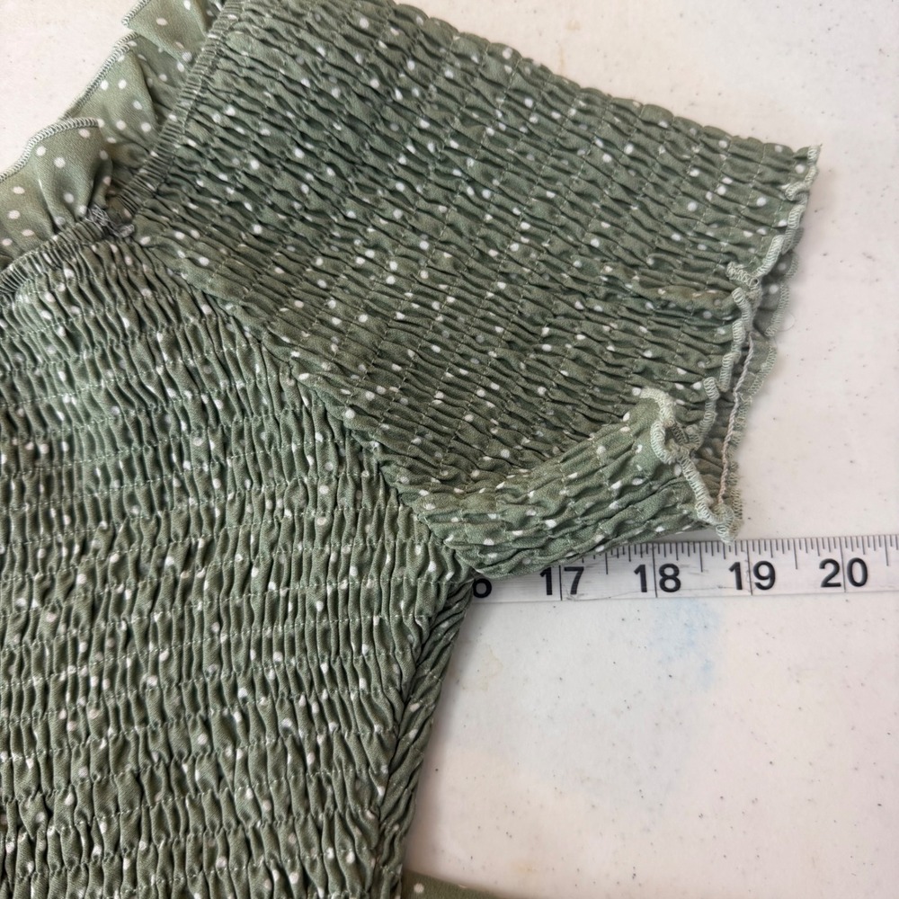 Simplee Sage Green Polka Dot Smocked Maxi Dress Ruffle Hem Boho Cottage Size L - Picture 11 of 13